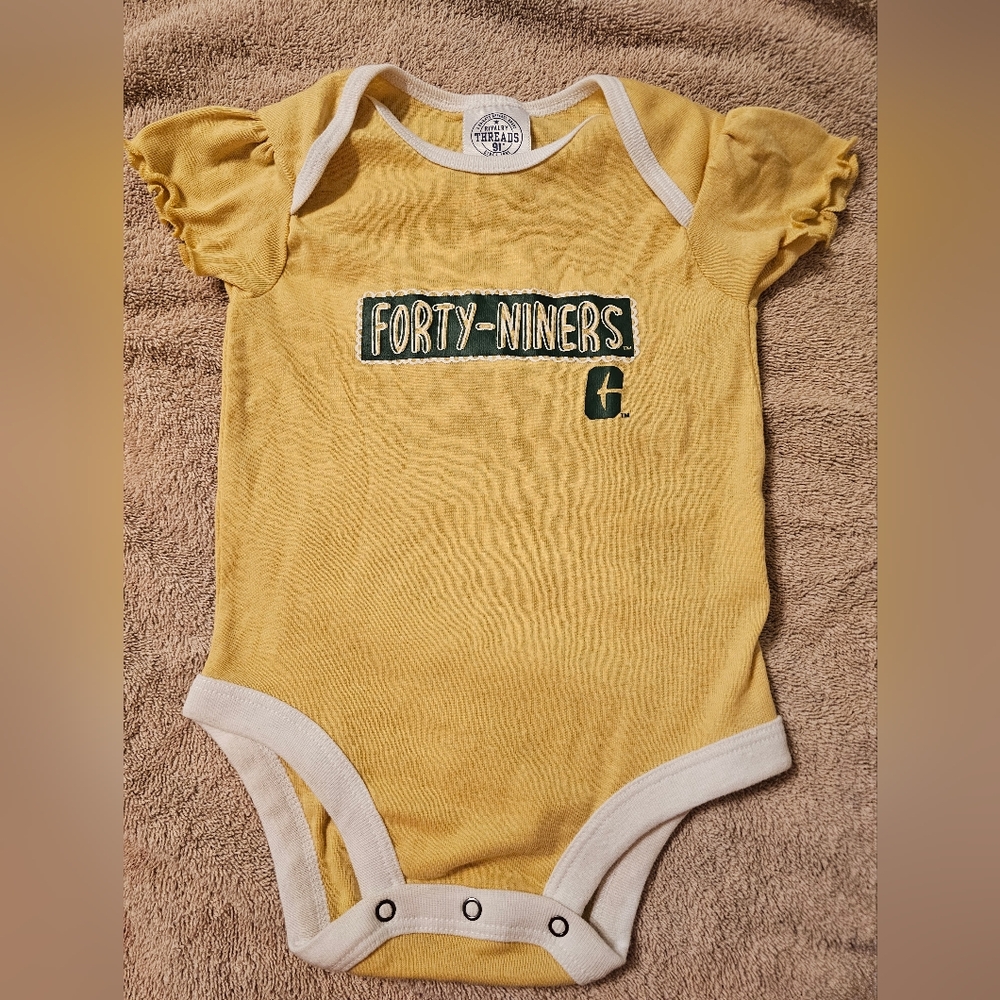 NWOT Rivalry Threads Charlotte 49ers Yellow and White One Piece. Size: 6-9M.